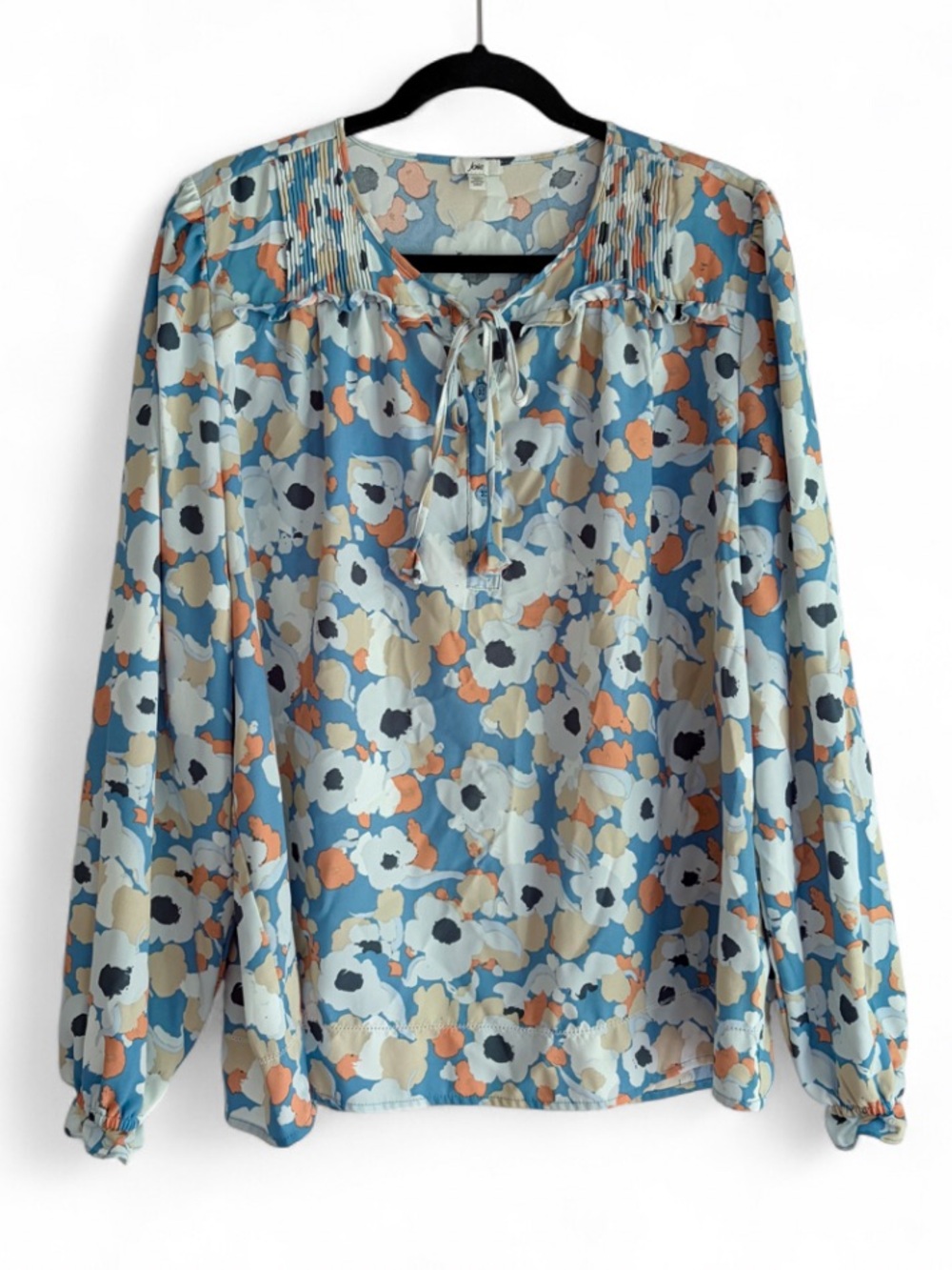 Joie Blue Floral Long Sleeve Tie Neck Boho Blouse Size L